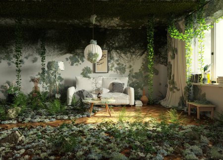 Photo for Messy room of an abandoned house. 3d rendering concept. - Royalty Free Image