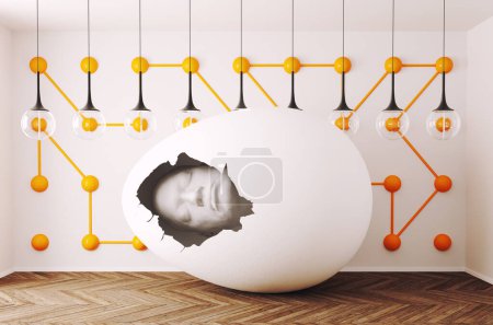 Photo for Egg with man inside isolated on gray background - Royalty Free Image
