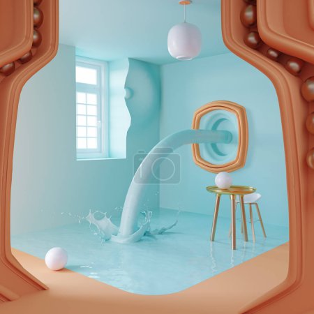 Photo for Mirror magic, . Fantasy room, magical view. 3d rendering - Royalty Free Image