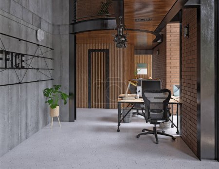 Téléchargez les photos : Modern office . Loft style . 3D Render - en image libre de droit