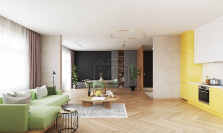 Foto de Ilustración 3D del apartamento estudio luminoso. - Imagen libre de derechos