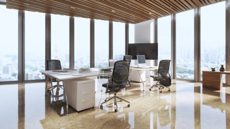 Photo for 3D illustration of office in skyscraper. - Royalty Free Image