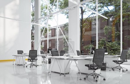 Téléchargez les photos : Intérieur 3D de bureaux modernes. rendu - en image libre de droit