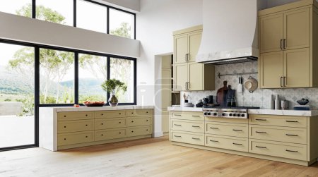 Foto de Proyecto 3D de una cocina clásica en el interior. diseño de renderizado - Imagen libre de derechos