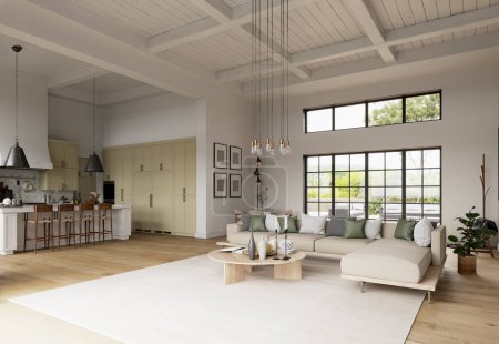 Foto de Ilustración 3D de un interior de la casa moderna. diseño de renderizado - Imagen libre de derechos