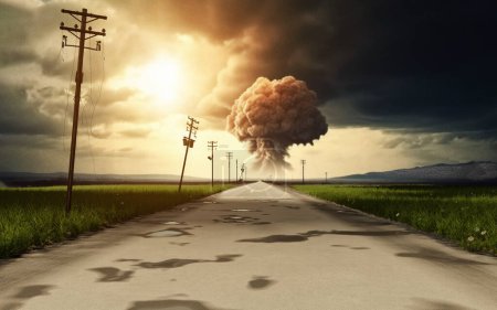 Illustration of an explosion on an empty road.