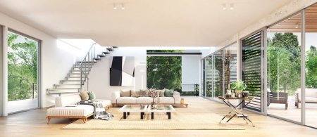 Photo for Modern luxury house interior 3d design illustration - Royalty Free Image