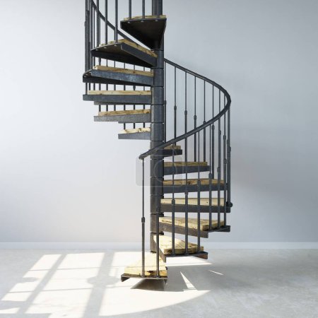 spiral staircase interior. 3d render design