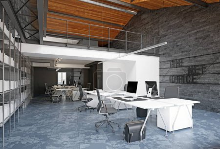 Photo for Modern loft office interior. 3d render design - Royalty Free Image