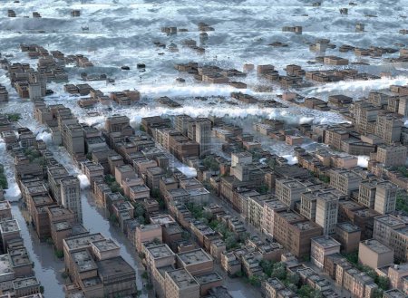 Photo for Flooding city disaster. 3d rendering concept - Royalty Free Image