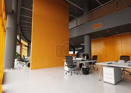 Foto de Diseño interior moderno de la oficina. concepto de renderizado 3d - Imagen libre de derechos