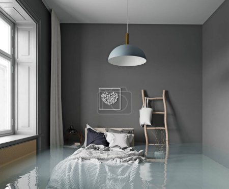 Photo for Flooding bedroom interior ,3d render concept - Royalty Free Image