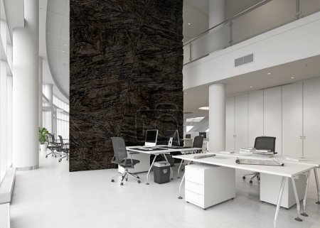 Téléchargez les photos : Intérieur de bureau moderne avec élément rock. Rendu 3d - en image libre de droit
