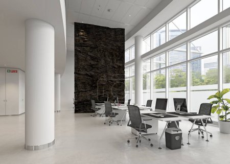 Photo for Modern office interior with rock feature. 3d rendering - Royalty Free Image