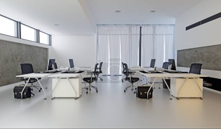 Photo for 3D interior of bright open office interior space. Render of concept design - Royalty Free Image
