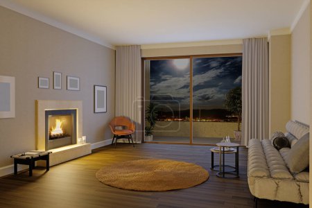 Foto de Ilustración 3D de un interior de apartamento moderno. - Imagen libre de derechos