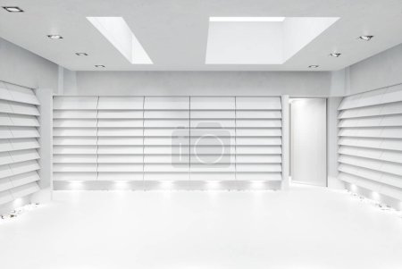Téléchargez les photos : Intérieur blanc moderne de bureau vide. Conception de rendu 3d - en image libre de droit