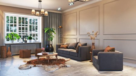 Foto de Sala de estar contemporánea. concepto de diseño de renderizado 3d - Imagen libre de derechos