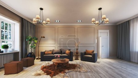 Foto de Sala de estar contemporánea. concepto de diseño de renderizado 3d - Imagen libre de derechos