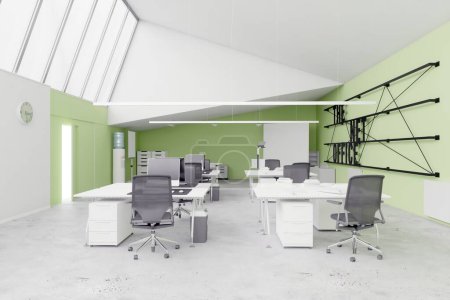 Photo for 3D interior of bright open office interior space. Render of concept design - Royalty Free Image
