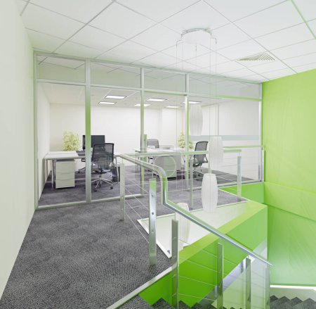 Photo for Interior of a modern office with green walls, . 3d rendering mock up - Royalty Free Image