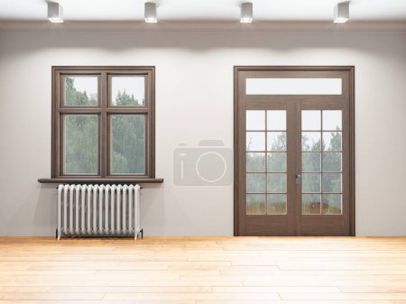 Téléchargez les photos : Intérieur d'une chambre avec fenêtre et radiateur - en image libre de droit