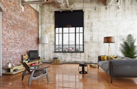 Photo for Modern loft design living room interior. 3d illustration concept - Royalty Free Image