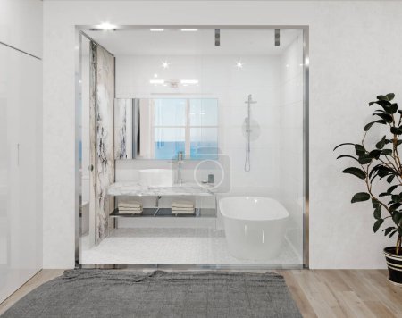 Photo for Modern bathroom interior. 3d rendering design concept - Royalty Free Image