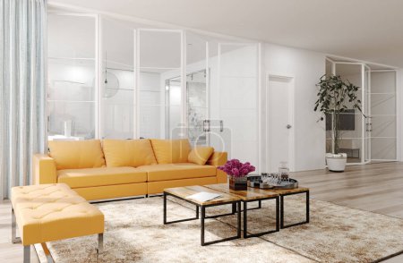 Foto de Moderno salón interior. concepto de diseño de renderizado 3d - Imagen libre de derechos