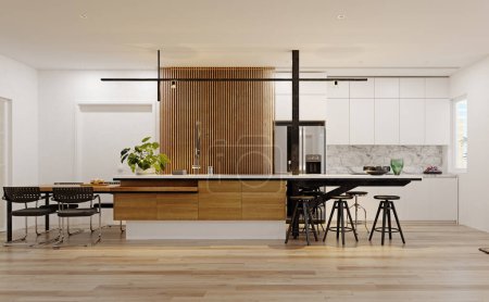 Foto de Interior de la cocina moderna. concepto de diseño de renderizado 3d - Imagen libre de derechos