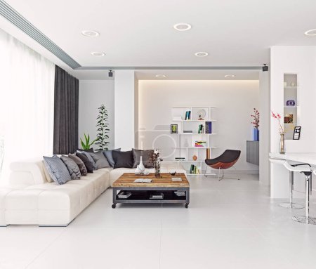 Foto de Diseño moderno de sala de estar. concepto de renderizado 3d - Imagen libre de derechos