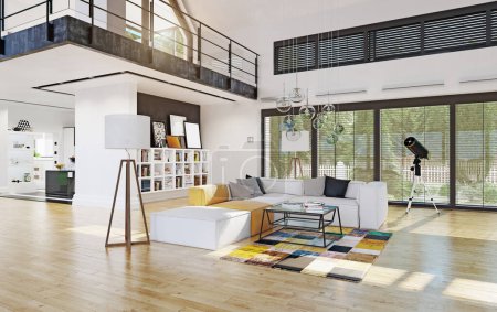 Foto de Interior de la casa moderna. concepto de diseño de renderizado 3d - Imagen libre de derechos