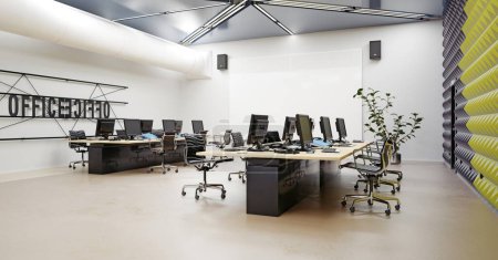 Téléchargez les photos : Intérieur de bureau moderne, design de concept de rendu 3D - en image libre de droit