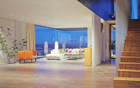 Foto de Moderno salón interior. concepto de diseño de renderizado 3d - Imagen libre de derechos
