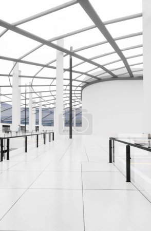 Photo for A large, empty, white space with a glass ceiling. The room is very open and has a lot of space, 3d render - Royalty Free Image