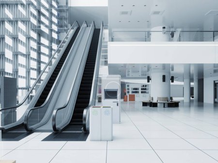 Photo for Escalators at the modern shopping mall. 3D design render - Royalty Free Image