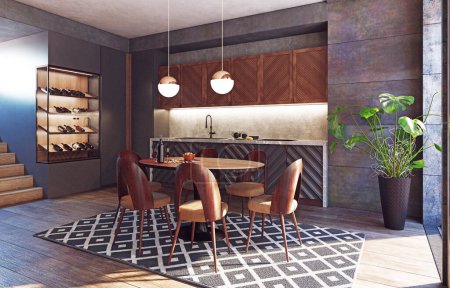 Photo for Modern kitchen interior design concept. 3d rendering idea. - Royalty Free Image