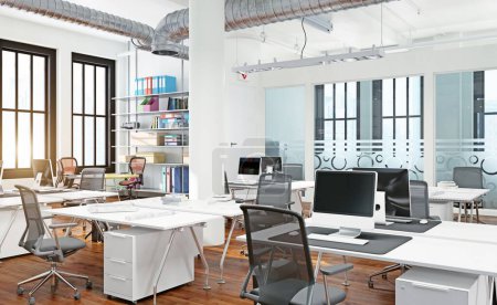 Foto de Moderno concepto de diseño de interiores de oficina. 3d diseño de renderizado - Imagen libre de derechos