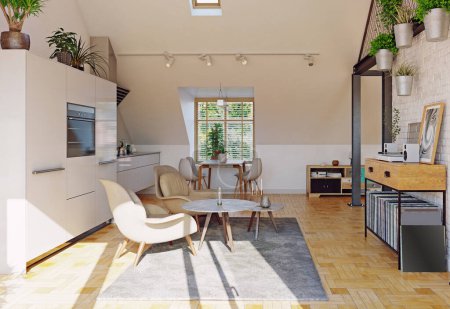 Foto de Interior del hogar moderno. concepto de diseño de renderizado 3d - Imagen libre de derechos