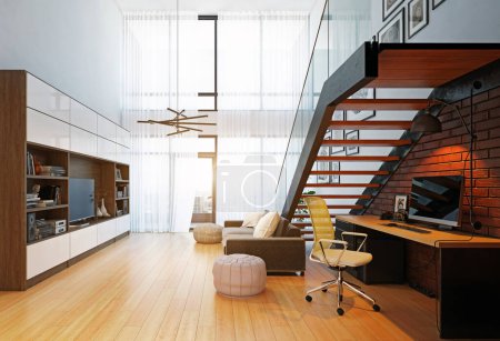 Photo for Modern home office interior. 3d rendering design concept - Royalty Free Image
