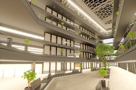 Photo for 3d render of modern office building interior design with green plant. - Royalty Free Image