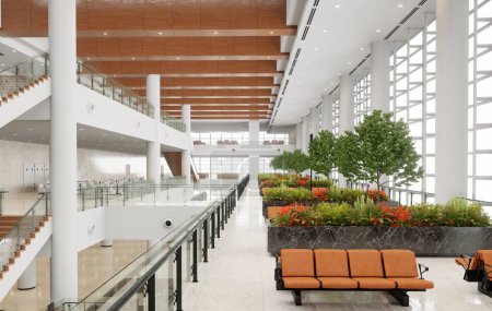Foto de Nuevo diseño de terminal aeroportuaria - concepto de renderizado 3d - Imagen libre de derechos