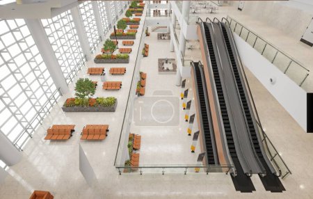 Foto de Nuevo diseño de terminal aeroportuaria - concepto de renderizado 3d - Imagen libre de derechos
