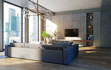 Photo for Modern living room of an apartment interior. 3d rendering design concept - Royalty Free Image