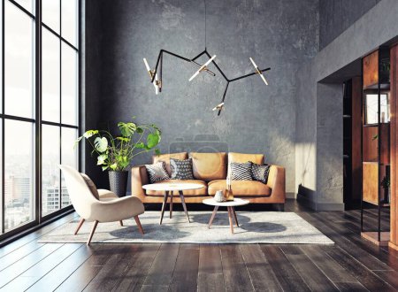 Photo for Modern living room design. 3d rendering concept - Royalty Free Image