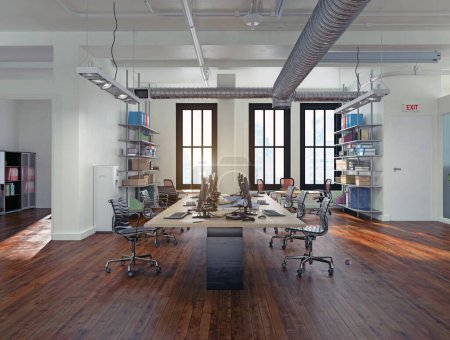Foto de Moderno concepto de diseño de interiores de oficina. 3d diseño de renderizado - Imagen libre de derechos