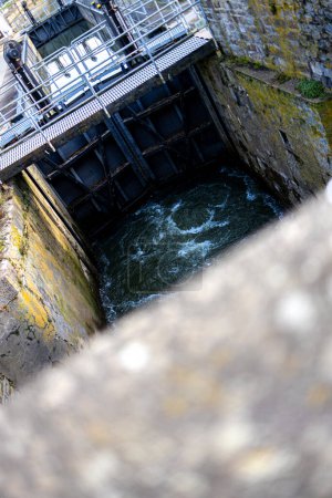 a lock on a river perpendicular