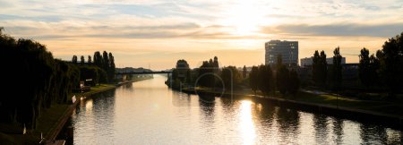 Photo for The german mittelland channel in the morning panorama - Royalty Free Image