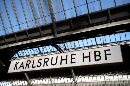 sign of the main station of karlsruhe germany