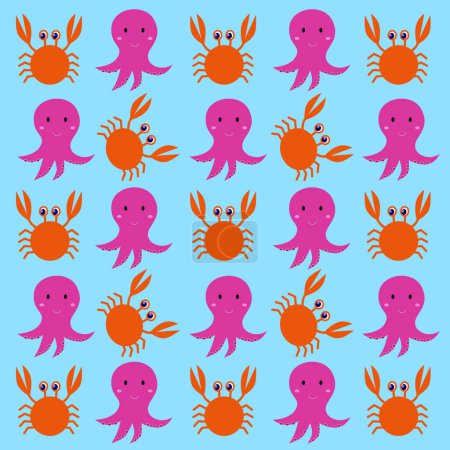 Téléchargez les illustrations : Crabs and Octopuses Pattern, Texture, Background - en licence libre de droit